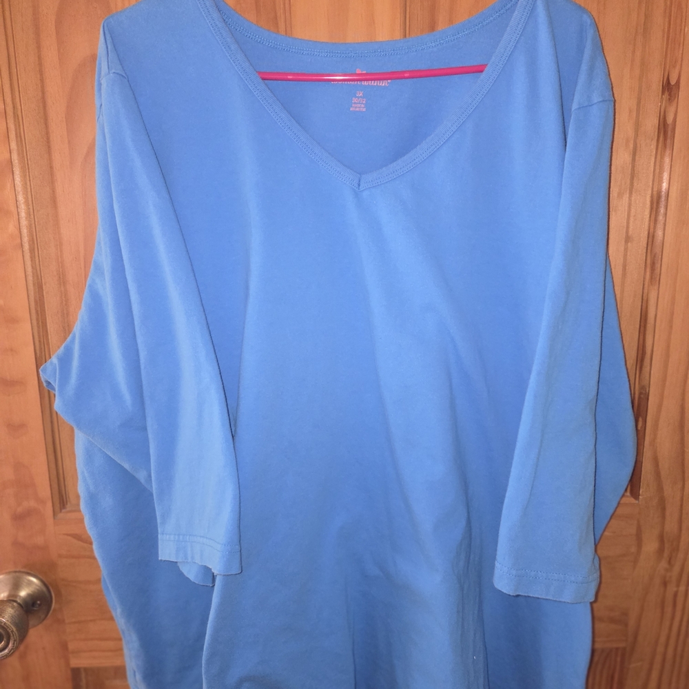 Woman Within Sky Blue V-Neck Long Sleeve Top